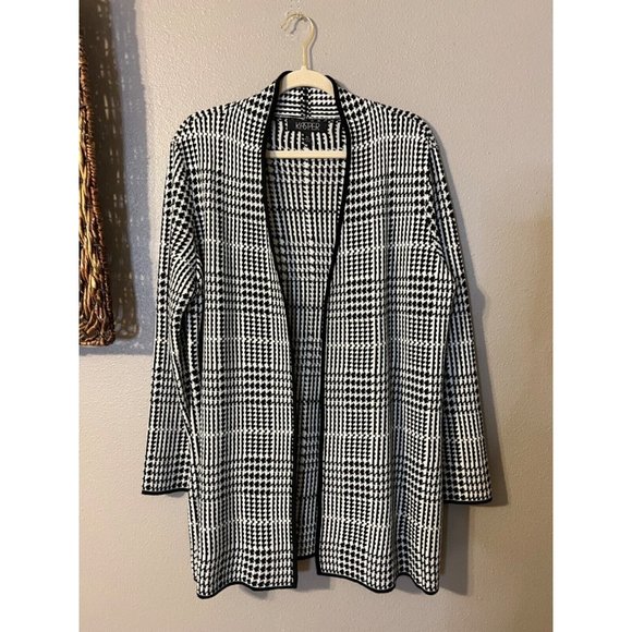 Kasper Womens Cardigan Sweater Jacket XL Extra Large Black White Check $118 - Picture 6 of 9